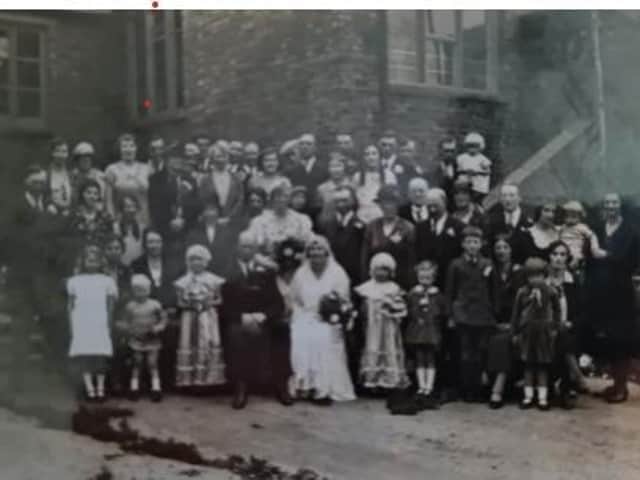This is the wedding picture of Stanley Pearson Clarke (farmer) and Rosalind (May) Clarke on September 30, 1933, taken at the old Welton Village Hall after the church wedding. May’s parents are to her left behind the bridesmaid and pageboy. The Goodes mentioned in the article are all in the picture. The man on the far left is Maurice Clarke, who farmed at Theddingworth, Leicestershire, and was a cousin of Stanley.