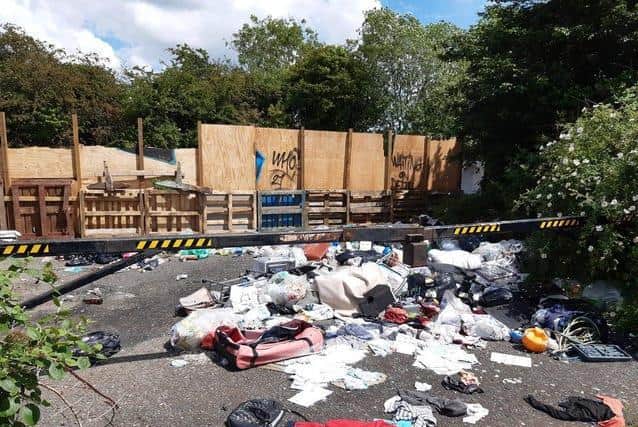 Fly-tipped rubbish at Sixfield Reservoir, pictured in June 2021. Photo: Leila Coker