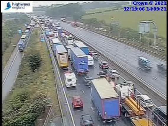 Queues on the M1 at junction 18 this lunchtime