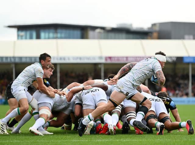 Teimana Harrison on the charge at Sandy Park