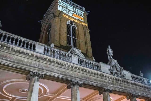 Police lit up All saints Church in Northampton with its anti-knife crime message