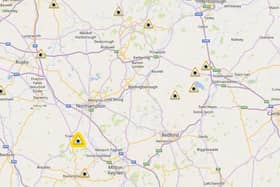 Environment Agency flood warning map shows four alerts in force in parts of Northamptonshire on Tuesday morning