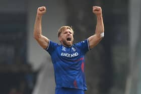 David Willey, who has announce his retirement from international cricket, celebrates claiming the wicket of Virat Kohli during the loss to India on Sunday (Photo by Gareth Copley/Getty Images)