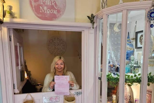 The 47-year-old businesswoman and Counselling Alliance counsellor Hayley Brown pictured in front of her Brackley-based business, My Pink Moon.