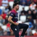 Brandon Glover celebrates claiming a wicket for the Steelbacks in the T20 clash with India at the County Ground last summer