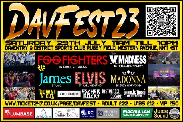 DavFest is returning to Daventry on Saturday, July 29, on the rugby pitch, at Daventry Sports Club in Western Avenue.