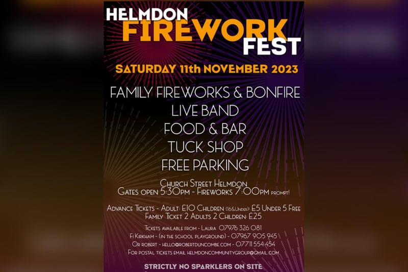 On Saturday November 11, the village will host a firework festival in Church Street from 5.30pm, with fireworks starting at 7pm. The festival will include a bonfire, a live band, food, bar and a tuck shop. Advance tickets for adults are priced at £10, children 16 and under are £5 and under 5s are free. A family ticket of two adults and two children is £25. Search Helmdon Firework Fest 2023 on Facebook to find out more.