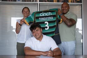 Sonny Tonga'uiha, son of Soane (right), has signed a Senior Academy contract with Saints (picture: Northampton Saints)