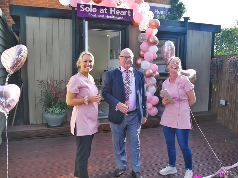 The Mayor of Daventry, Councillor Ted Nicholl, pictured at the opening event together with the Sole at Heart owners, Vicki Cooper and Nina Tobin.