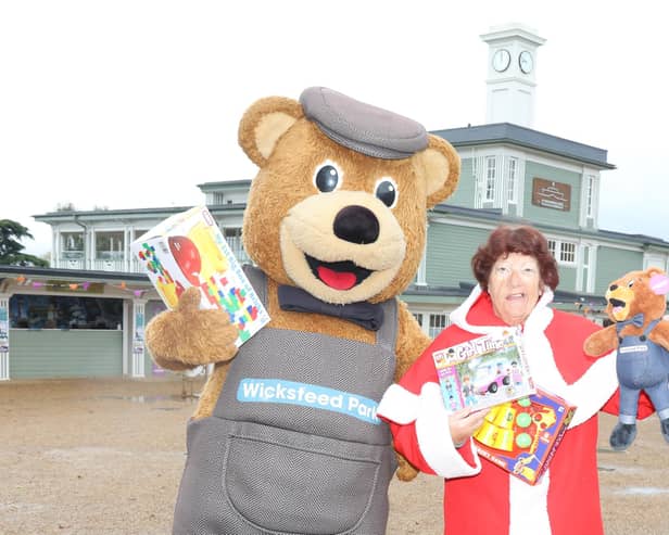 WIcky Bear with Jeanette Walsh aka Mother Christmas. People can donate brand new gifts at Wicksteed Park during opening hours/National World