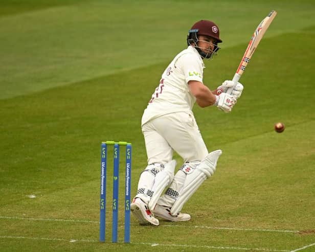 Ricardo Vasconcelos clips a legside boundary on his way to 70 for Northants at Somerset (Photo by Harry Trump/Getty Images)