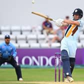 Derbyshire's Luis Reece hits out on his way to a century against Northants on Tuesday