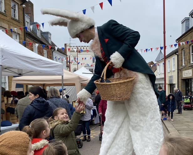 The Easter bunny pictured at Daventry Easter Market.