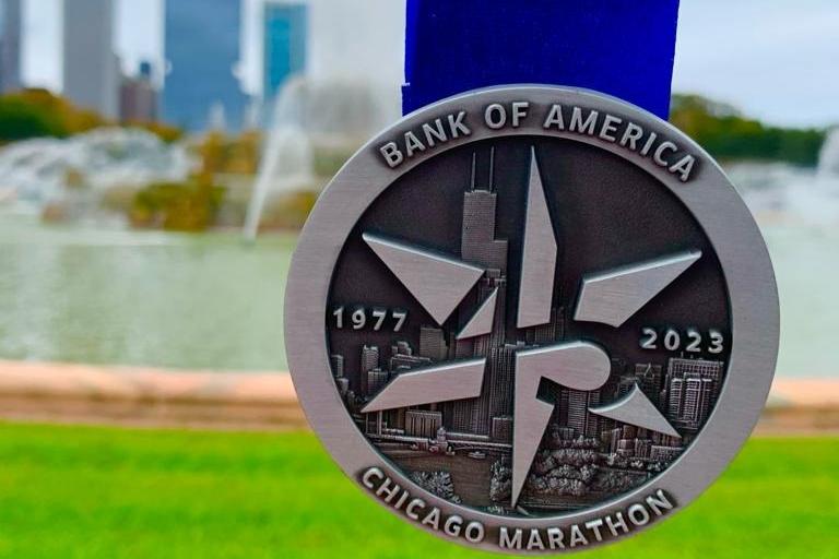 Glenique's medal pictured after finishing the Chicago Marathon.