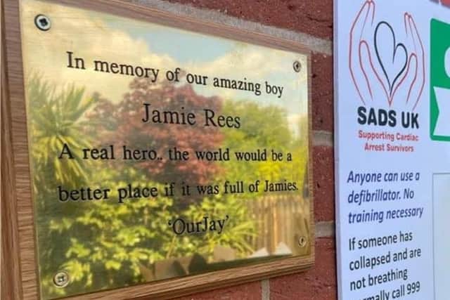 A plaque in Jamie's memory pictured at Rugby College.