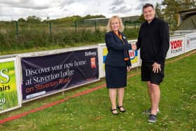 Bellway sales advisor Lynne with Mike, a member of Daventry Town FC’s management committee