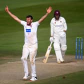 Craig Overton celebrates dismissing Luke Procter for his second duck of the match as Somerset thrashed Northants