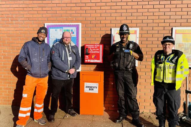 An amnesty bin and a bleed kit were installed at the One Stop in Blackthorn earlier this year.