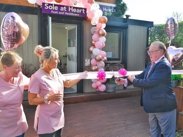 The Mayor of Daventry, Councillor Ted Nicholl, pictured at the opening event together with the Sole at Heart owners, Vicki Cooper and Nina Tobin.