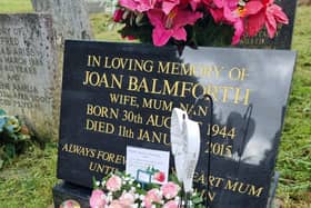 Joan Balmforth's stone pictured this year.
