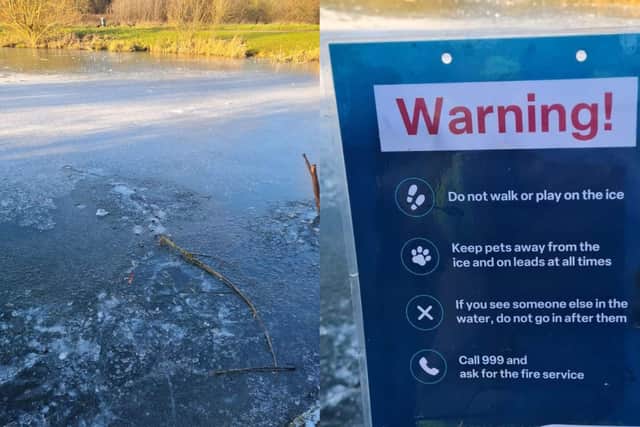 Warnings have been issued about the dangers of people walking on frozen bodies of water. Photo: NFRS.