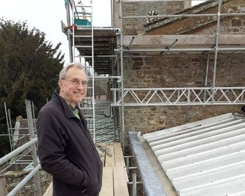 Geoff admiring the new Badby church roof.