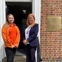 Karen Tweedale (right) with Louise Moffat, Product Development Manager at Muscular Dystrophy UK.