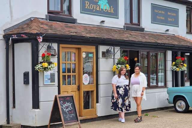 The two managers of The Royal Oak, Kerry Prosser and Stephanie Reid, in front of the Crick pub, in Church Street.