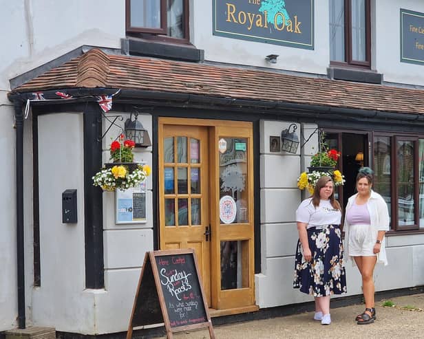 The two managers of The Royal Oak, Kerry Prosser and Stephanie Reid, in front of the Crick pub, in Church Street.
