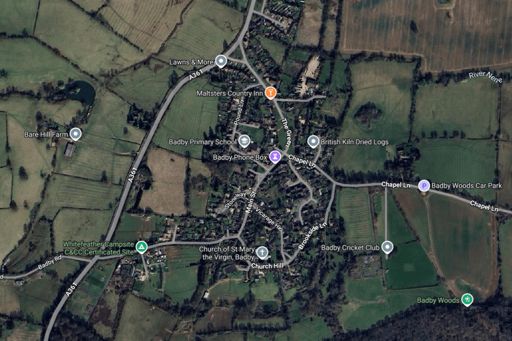 Plans were rejected to build up to 49 new homes on farmland on the edge of the village of Badby, near Daventry. Credit: Google Maps