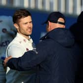 Lewis McManus is congratulated by head coach John Sadler after helping Northants to their draw against Yorkshire last weekend