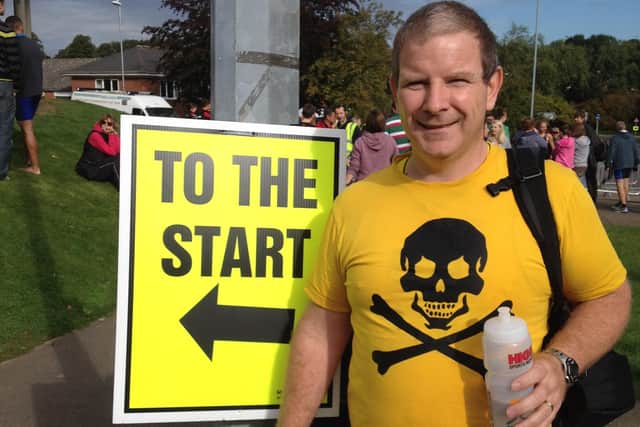 Shaun Higgs, who passed away this year,  pictured at the start of the Daventry Sprint Triathlon in 2014.