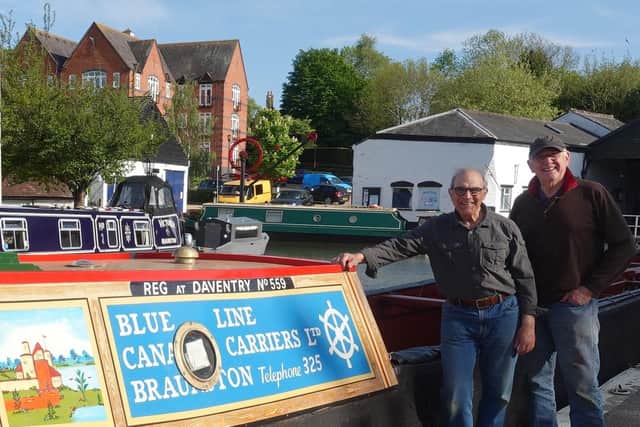 David Suchet on his recent visit to Braunston Marina when he inspected the recent makeover given by the Friends of Raymond to the historic wooden butty Raymond. With him is Friends of Raymond Trustee Nick Lake.
