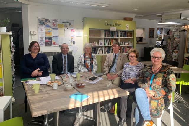 Chris Heaton-Harris with members of the Buckby Library &amp; Hub team and Long Buckby Parish Councillors