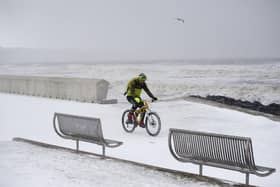 A brave cyclist takes a trip along the Prom in Kirkcaldy during the ‘Beast from the East’ weather in February 2018.