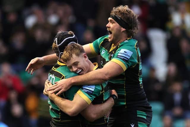 Angus Scott-Young and Co celebrated a win against Bath last weekend (photo by David Rogers/Getty Images)