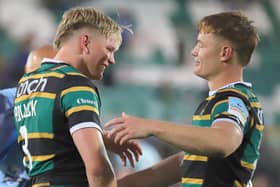 Fin Smith celebrating with Henry Pollock (left) (picture: Peter Short)