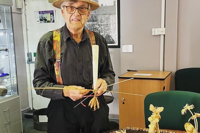 Bert Manton, a rural studies teacher, pictured with his Corn Dolly display.
