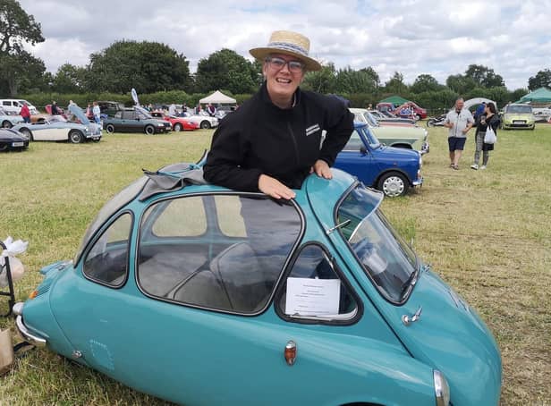 Jodie Nixon in the quirky bubble car.
