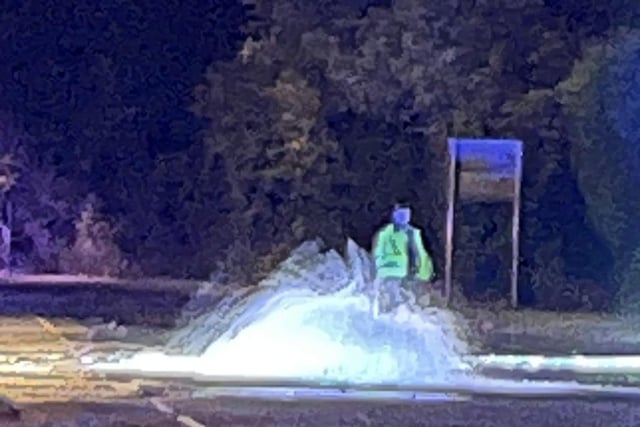 A water main pipe burst pictured at 2am today at the junction of Badby Road and Western Avenue in Daventry.