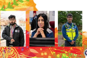 From left to right: Digital User Technology Analyst Kasim Shah, FCR Training and Development Officer Kin Kaur and PCSO Ishnoor Singh.