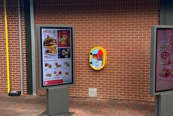 The accessible defibrillator unit pictured at Daventry’s McDonald's in Vicar Lane.