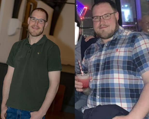 Daventry police officer, Martin Turner, 36, pictured before and after his Slimming World weight loss journey.