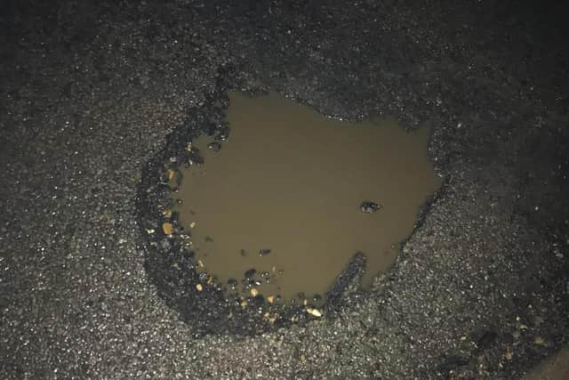 The pothole in Barby Road near Daventry pictured by Thomas Morris.