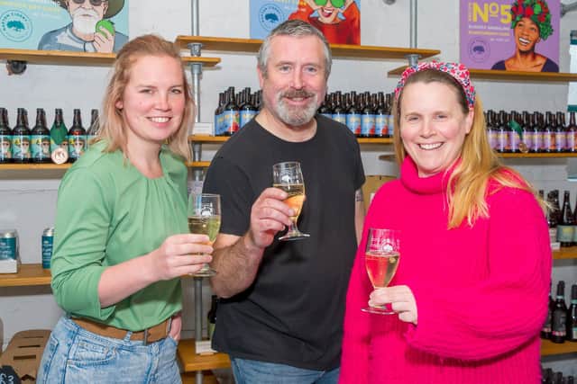 Napton Cidery will be hosting a summer festival later this year. Pictured: Karin Roberts, Nick Geden and Charlotte Olivier. Photo by Mike Baker