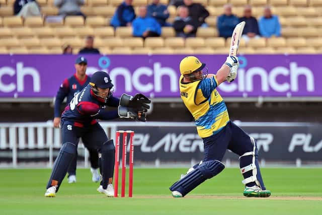 Paul Stirling hammers one of his 10 sixes against the Steelbacks