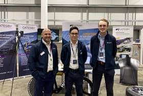 The Catesby Projects team, Jon Paton, group leader, Henry Pang, team leader, and Ben Mulligan, junior engineer, pictured at the open-day event.