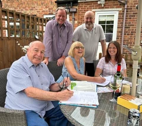 Kislingbury’s Food and Drink Festival's organisers team meeting with Paul Southworth, Pat Kidson, Alison Ward, Steve Smith, and Andy Ward.