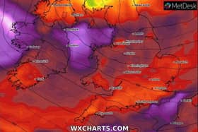 wxcharts.com weather map shows strong winds gusting through the Midlands on Thursday