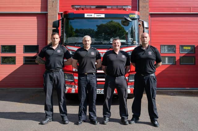 The Daventry fire crew pictured l-r Seb Ward, Kieran Davies, Duncan Timbs and Jim Young